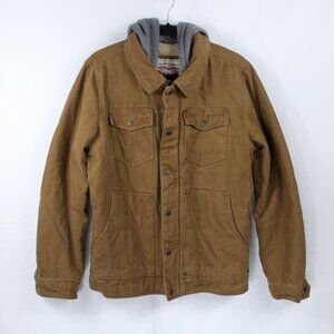 Levi Strauss & Company Camel Color Canvas Jacket Sherpa Lining & Gray Hood Sz S